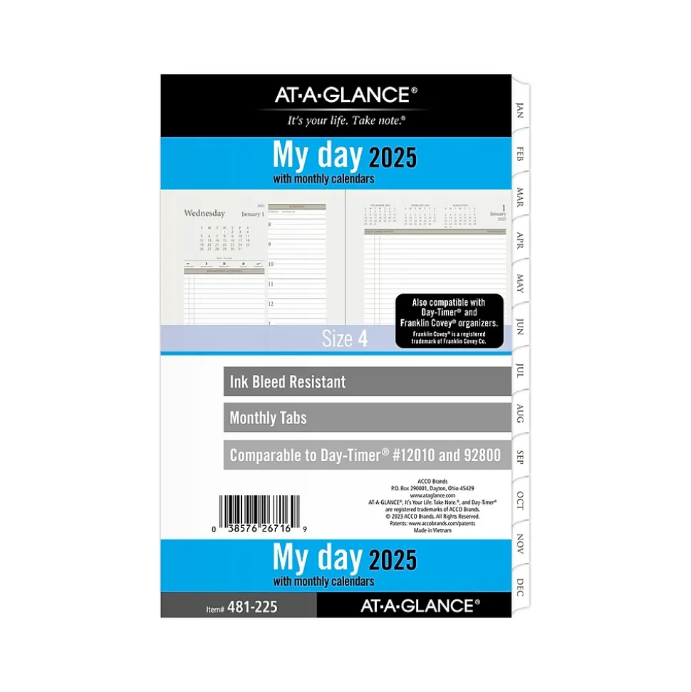 2025 AT-A-GLANCE 5.5" x 8.5" Daily & Monthly Planner Refill Pages, White/Brown (481-225-25)