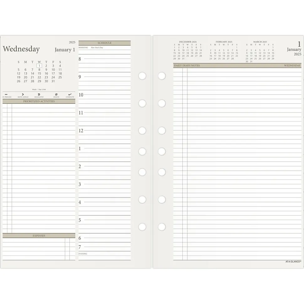 2025 AT-A-GLANCE 5.5" x 8.5" Daily & Monthly Planner Refill Pages, White/Brown (481-225-25)