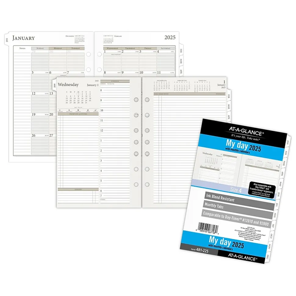 2025 AT-A-GLANCE 5.5" x 8.5" Daily & Monthly Planner Refill Pages, White/Brown (481-225-25)