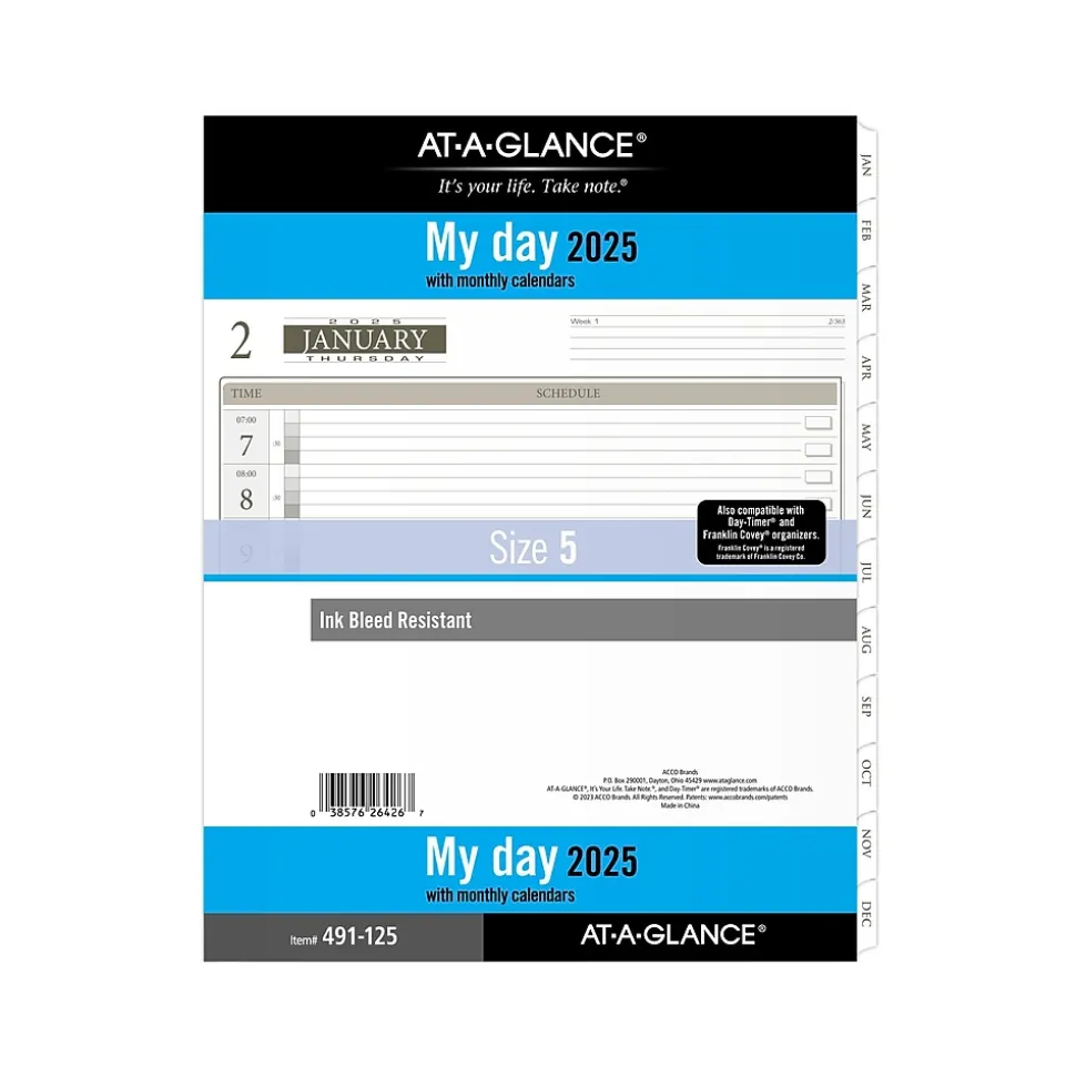 2025 AT-A-GLANCE 11" x 8.5" Daily & Monthly Planner Refill, White/Brown (491-125-25)