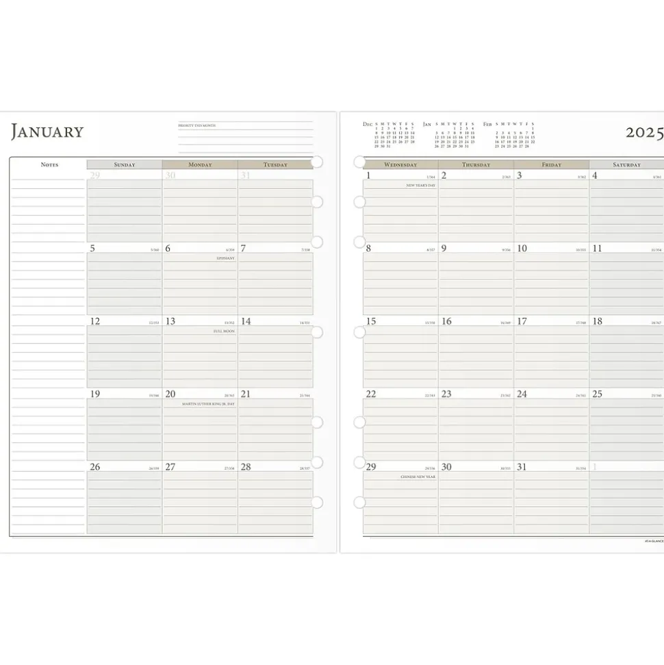 2025 AT-A-GLANCE 11" x 8.5" Daily & Monthly Planner Refill, White/Brown (491-125-25)
