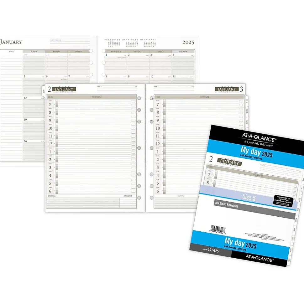 2025 AT-A-GLANCE 11" x 8.5" Daily & Monthly Planner Refill, White/Brown (491-125-25)