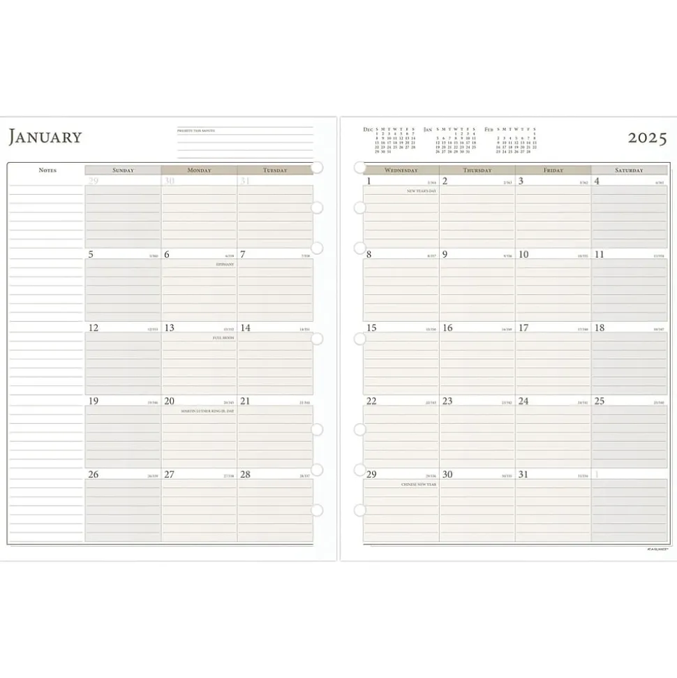 2025 AT-A-GLANCE 11" x 8.5" Daily & Monthly Planner Refill, White/Brown (491-225-25)