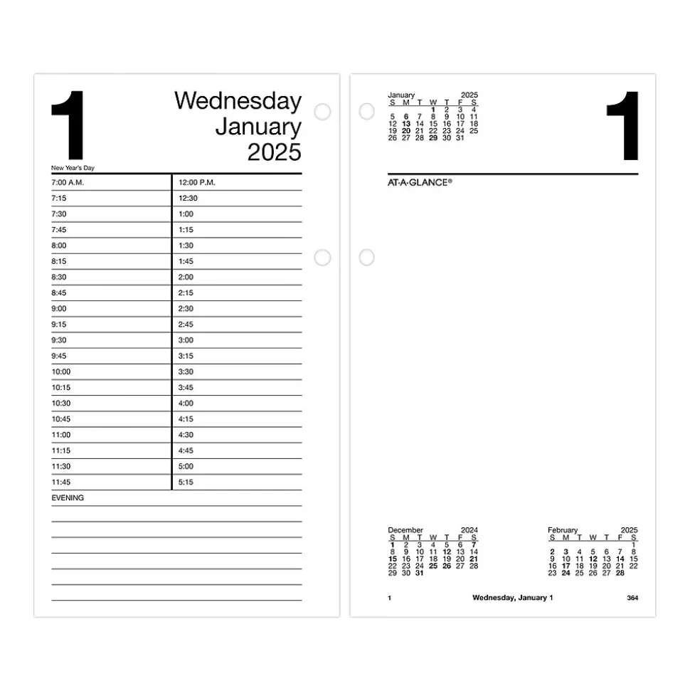 2025 AT-A-GLANCE 8" x 4.5" Daily Calendar Refill, White/Black (E210-50-25)