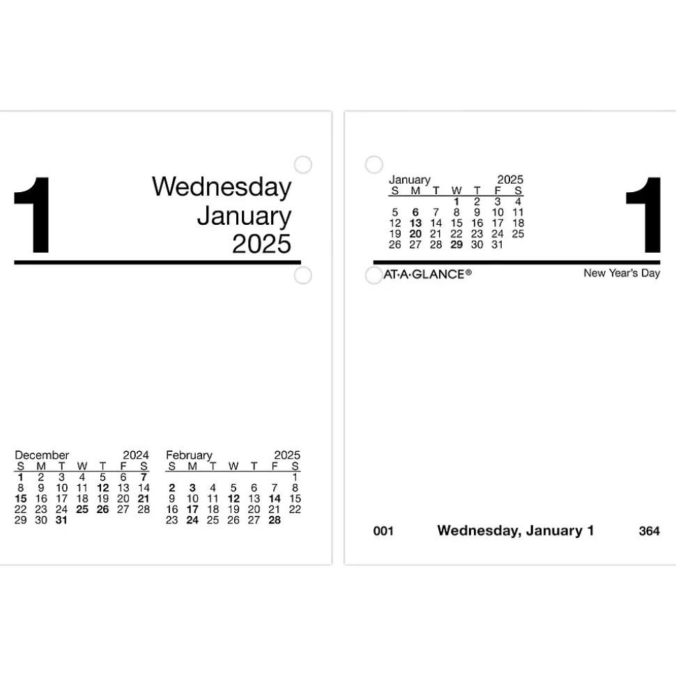 2025 AT-A-GLANCE 3.75" x 3" Daily Calendar Refill, White/Black (E919-50-25)