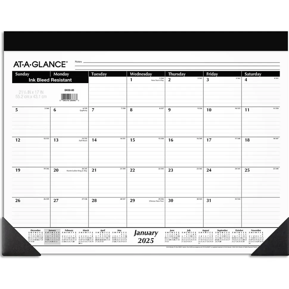 2025 AT-A-GLANCE 21.75" x 17" Monthly Desk Pad Calendar, White/Black (SK22-00-25)