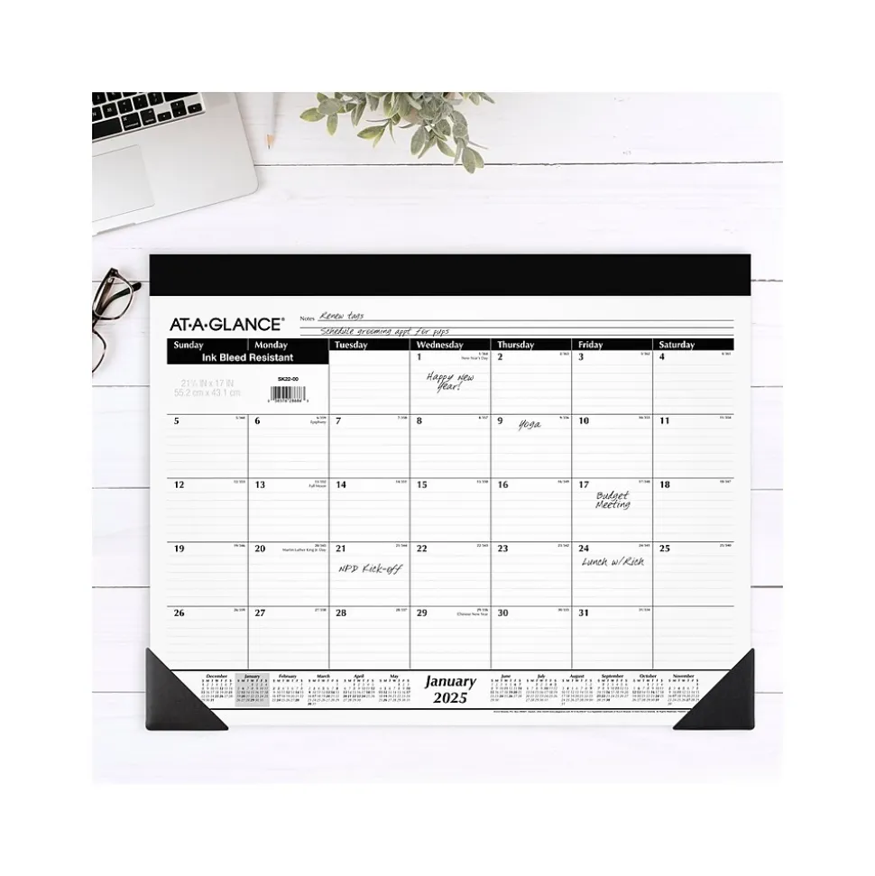2025 AT-A-GLANCE 21.75" x 17" Monthly Desk Pad Calendar, White/Black (SK22-00-25)