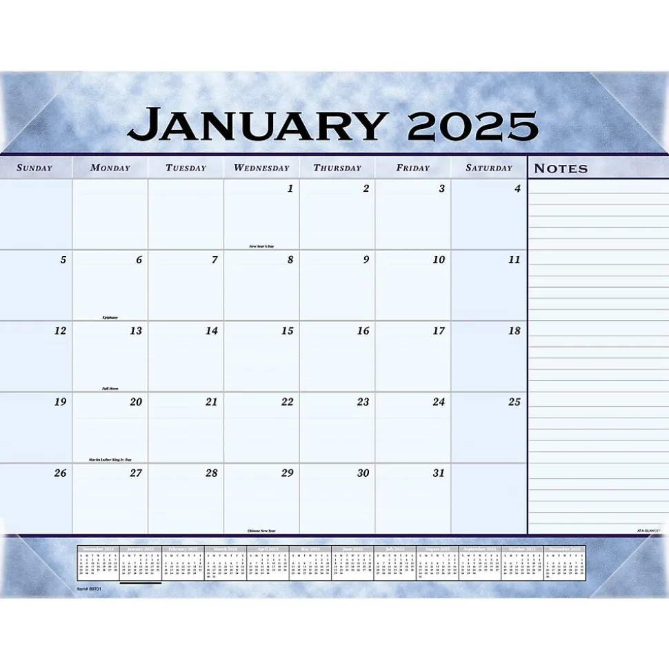 2025 AT-A-GLANCE 21.75" x 17" Monthly Desk Pad Calendar, Slate Blue (89701-25)