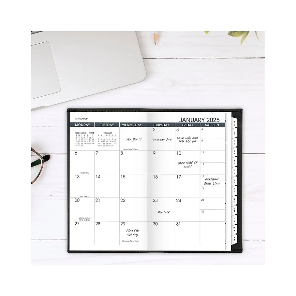 2025 AT-A-GLANCE 3.5" x 6" Monthly Planner, Faux Leather Cover, Black (70-064-05-25)
