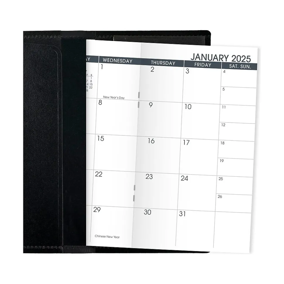 2025 AT-A-GLANCE 3.5" x 6" Monthly Planner, Faux Leather Cover, Black (70-064-05-25)