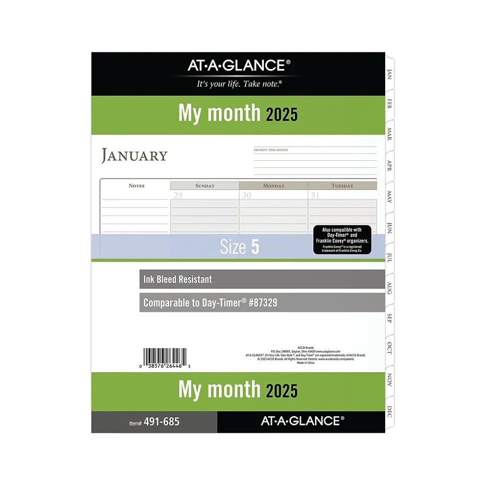 2025 AT-A-GLANCE 8.5" x 11" Monthly Planner Refill Pages, White/Brown (491-685-25)