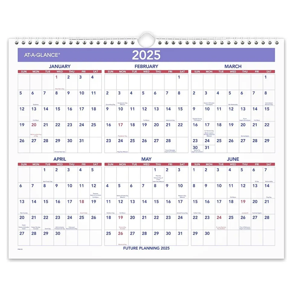 2025 AT-A-GLANCE 15" x 12" Monthly Wall Calendar, White/Purple (PM8-28-25)