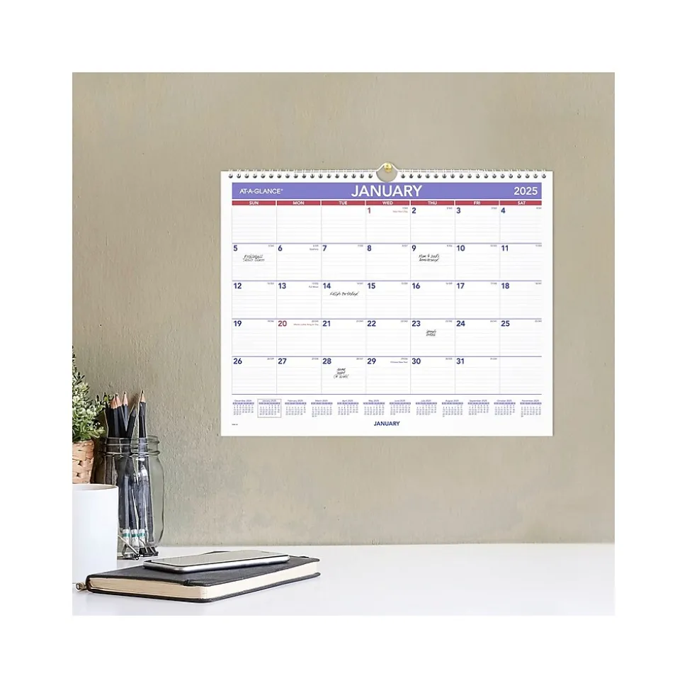 2025 AT-A-GLANCE 15" x 12" Monthly Wall Calendar, White/Purple (PM8-28-25)