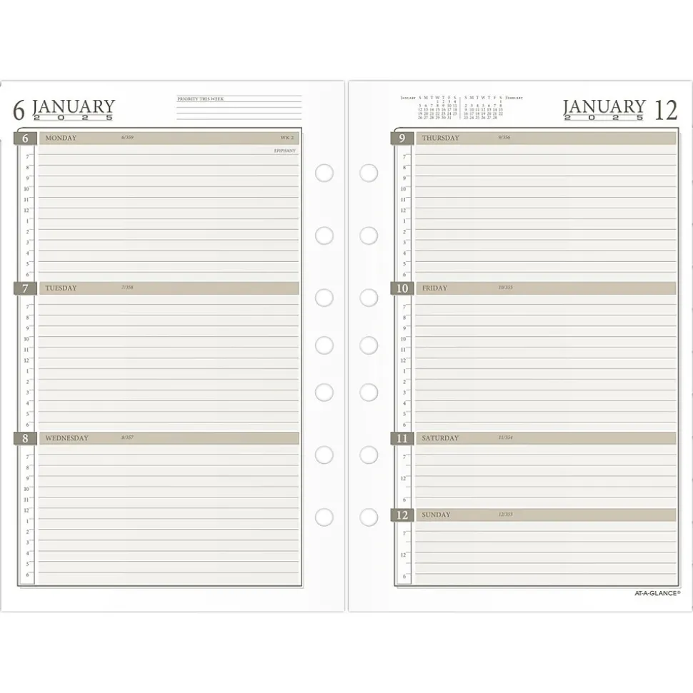 2025 AT-A-GLANCE 8.5" x 5.5" Weekly & Monthly Planner Refill, White/Brown (481-285Y-25)