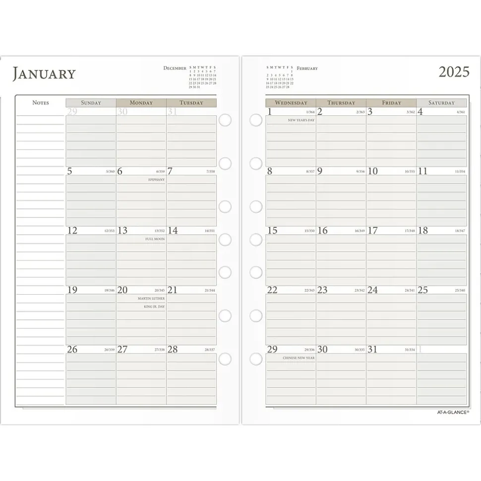 2025 AT-A-GLANCE 8.5" x 5.5" Weekly & Monthly Planner Refill, White/Brown (481-285Y-25)