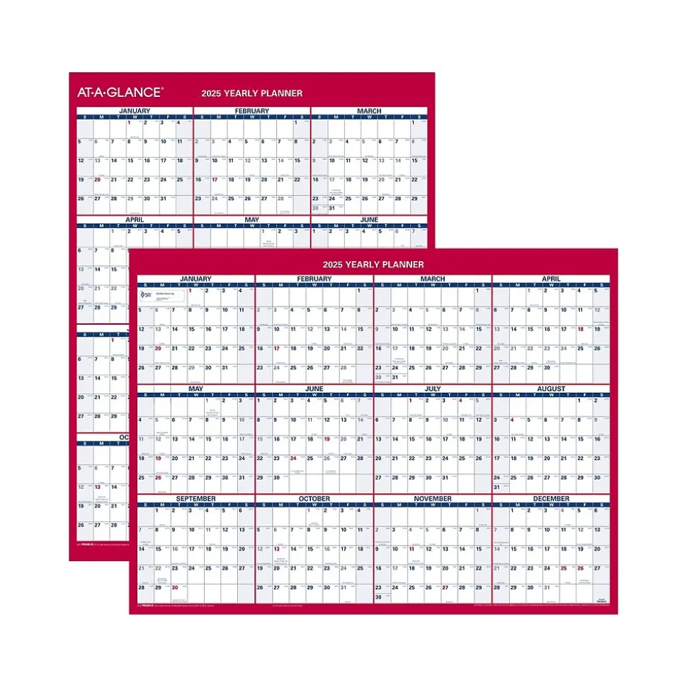 2025 AT-A-GLANCE 16" x 12" Yearly Wet-Erase Wall Calendar, Reversible, White/Red (PM330B-28-25)
