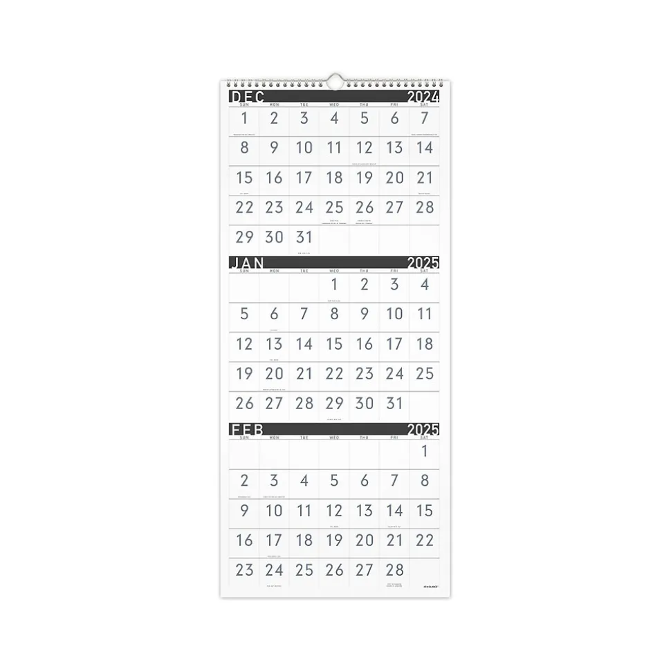 2025 AT-A-GLANCE Contemporary 12" x 27" Three-Month Wall Calendar, White/Black (PM11X-28-25)