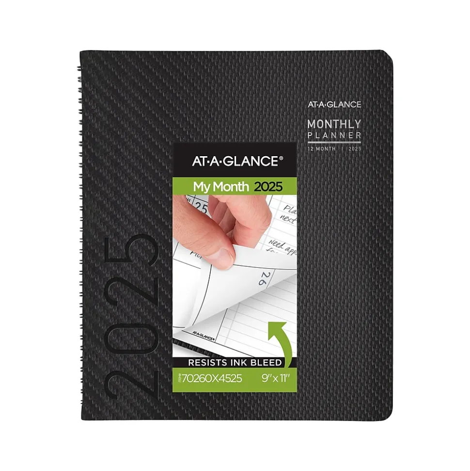 2025 AT-A-GLANCE Contemporary 9" x 11" Monthly Planner, Faux Leather Cover, Charcoal (70-260X-45-25)
