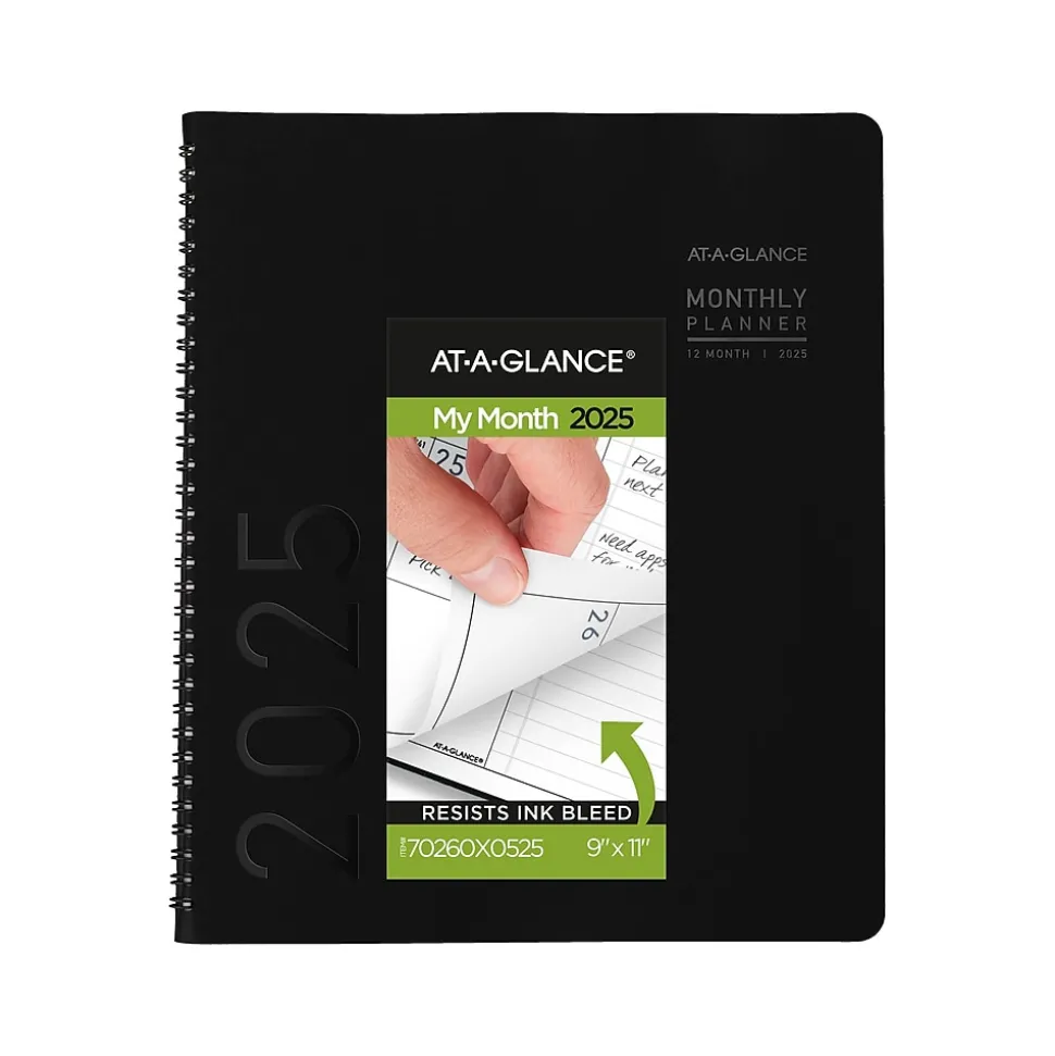 2025 AT-A-GLANCE Contemporary 9" x 11" Monthly Planner, Faux Leather Cover, Black (70-260X-05-25)