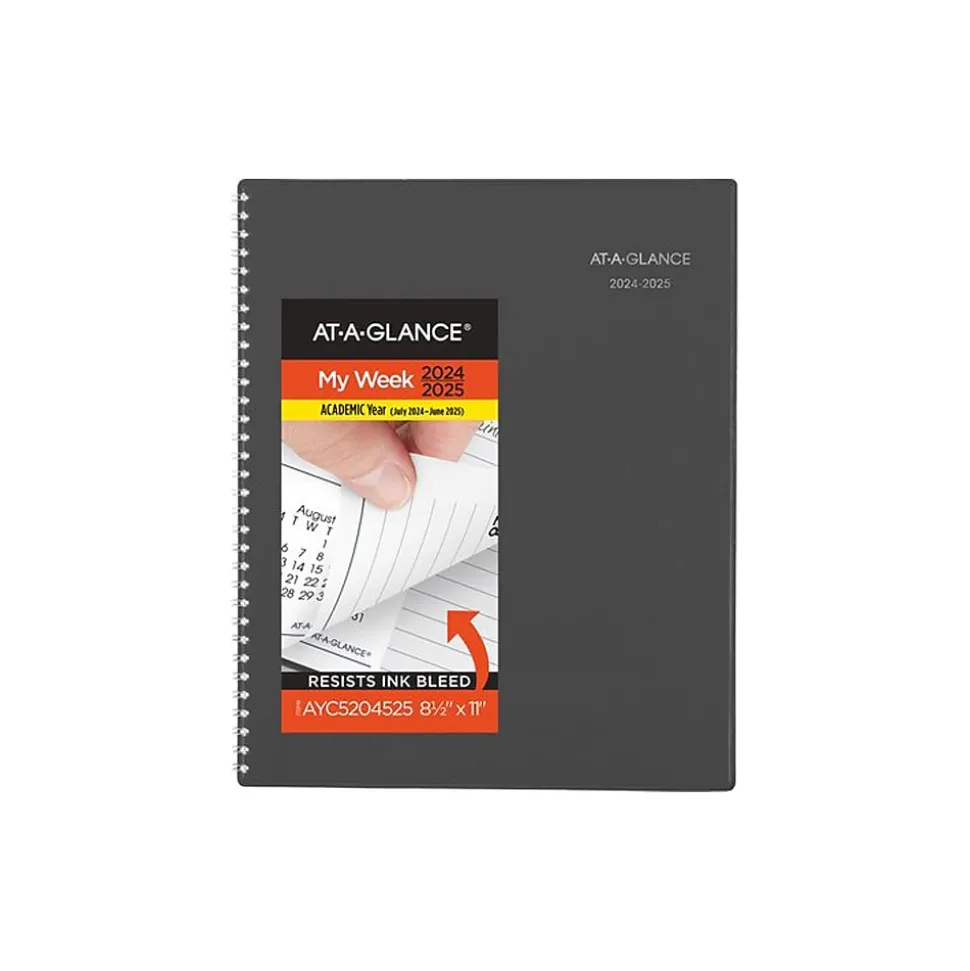 2024-2025 AT-A-GLANCE DayMinder 8.5" x 11" Academic Weekly & Monthly Planner, Poly, Charcoal (AYC520-45-25)