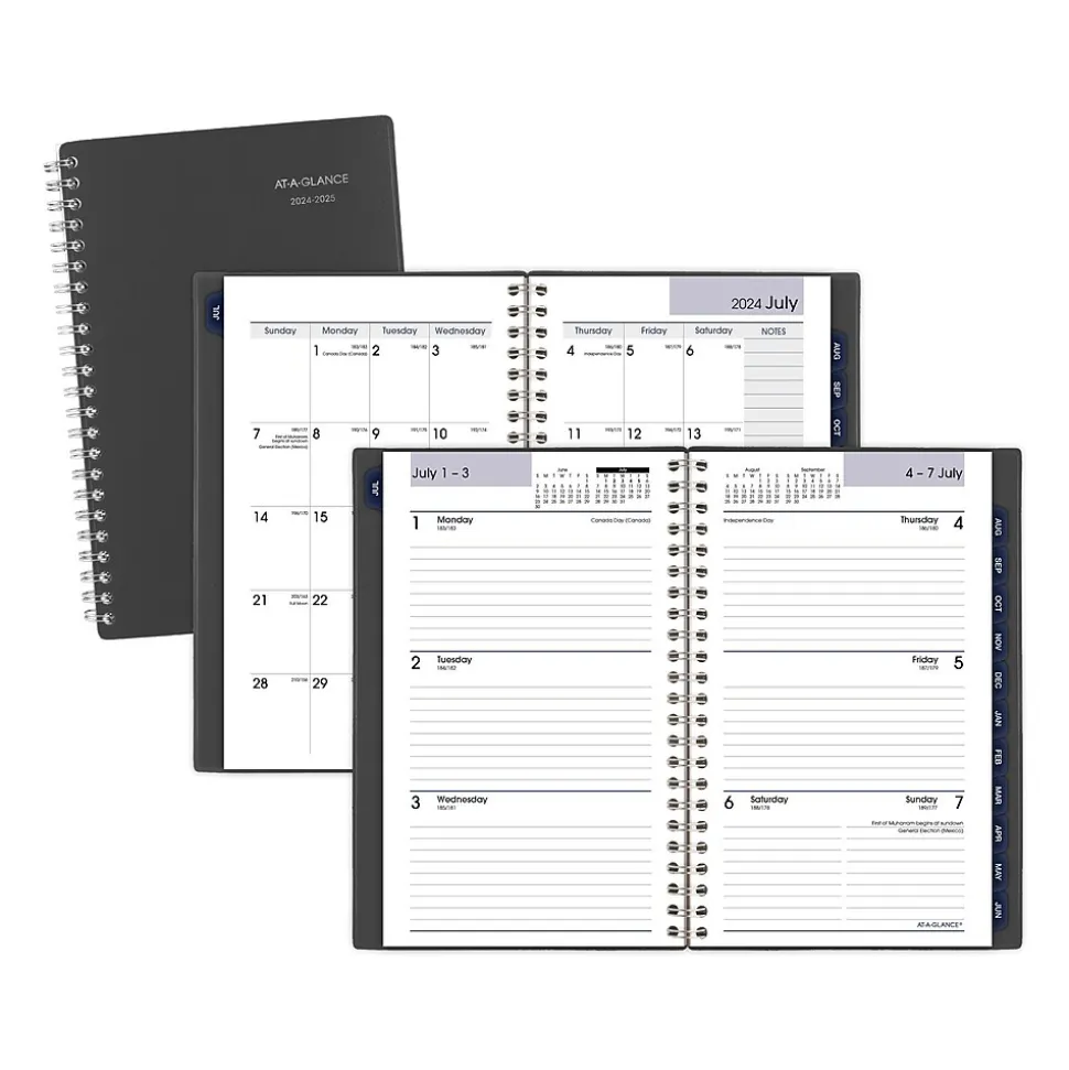 2024-2025 AT-A-GLANCE DayMinder 5" x 8" Academic Weekly & Monthly Planner, Poly Cover, Charcoal (AYC200-45-25)