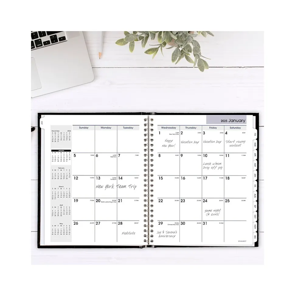 2025 AT-A-GLANCE DayMinder 7" x 8.5" Monthly Planner, Faux Leather Cover, Black (G400H-00-25)