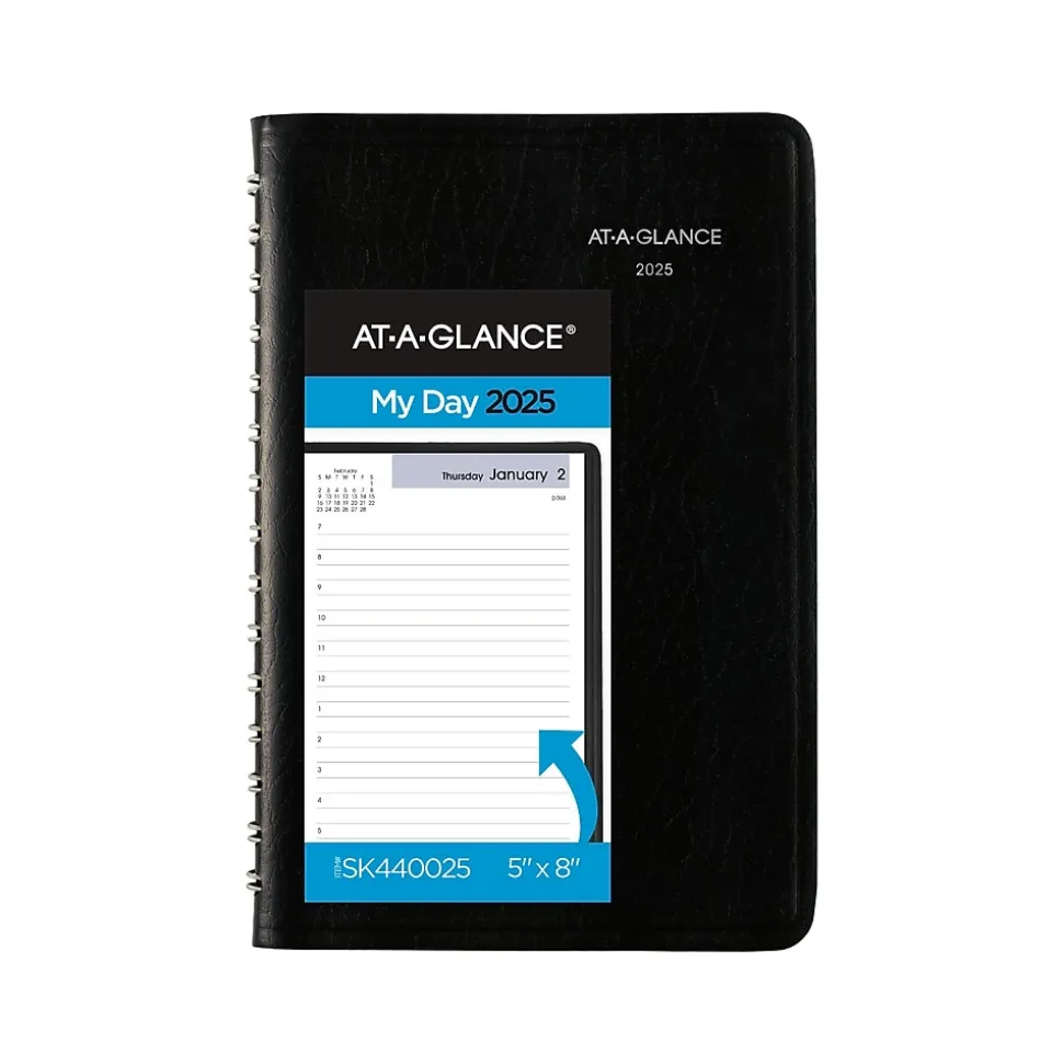 2025 AT-A-GLANCE DayMinder 5" x 8" Daily Appointment Book, Faux Leather Cover, Black (SK44-00-25)