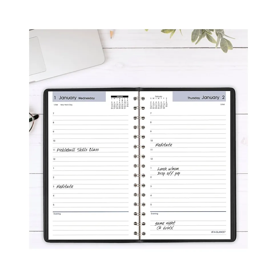 2025 AT-A-GLANCE DayMinder 5" x 8" Daily Appointment Book, Faux Leather Cover, Black (SK44-00-25)