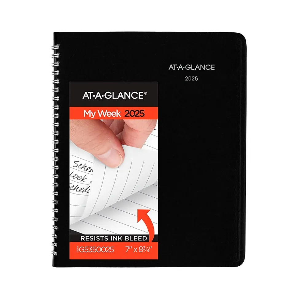 2025 AT-A-GLANCE DayMinder 7" x 8.75" Weekly Planner, Faux Leather Cover, Black (G535-00-25)