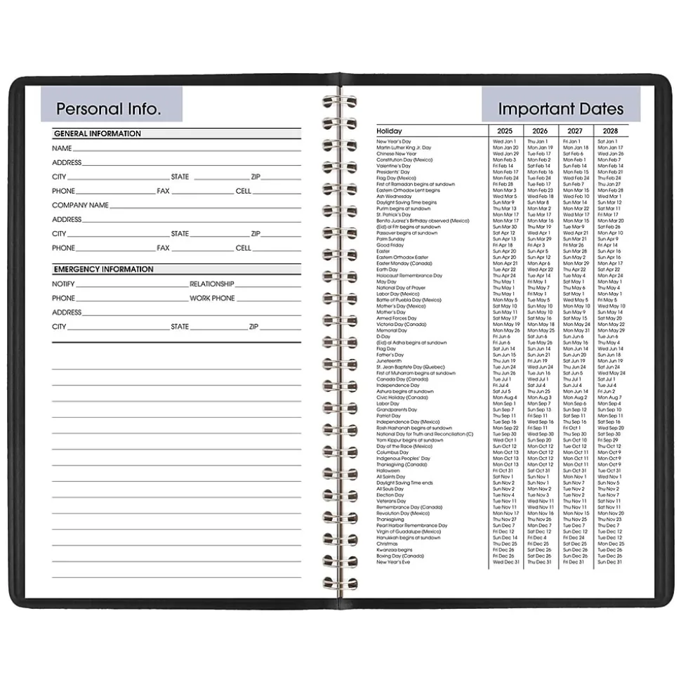 2025 AT-A-GLANCE DayMinder 5" x 8" Weekly Appointment Book, Faux Leather Cover, Black (G200-00-25)