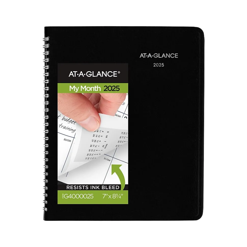 2025 AT-A-GLANCE DayMinder 7" x 8.75" Monthly Planner, Faux Leather Cover, Black (G400-00-25)
