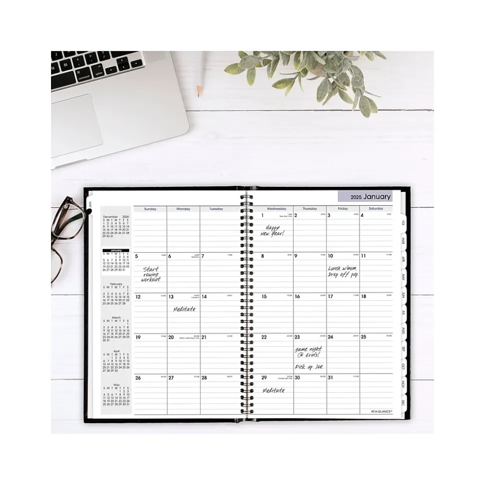 2025 AT-A-GLANCE DayMinder 8" x 11.75" Monthly Planner, Faux Leather Cover, Black (G470H-00-25)