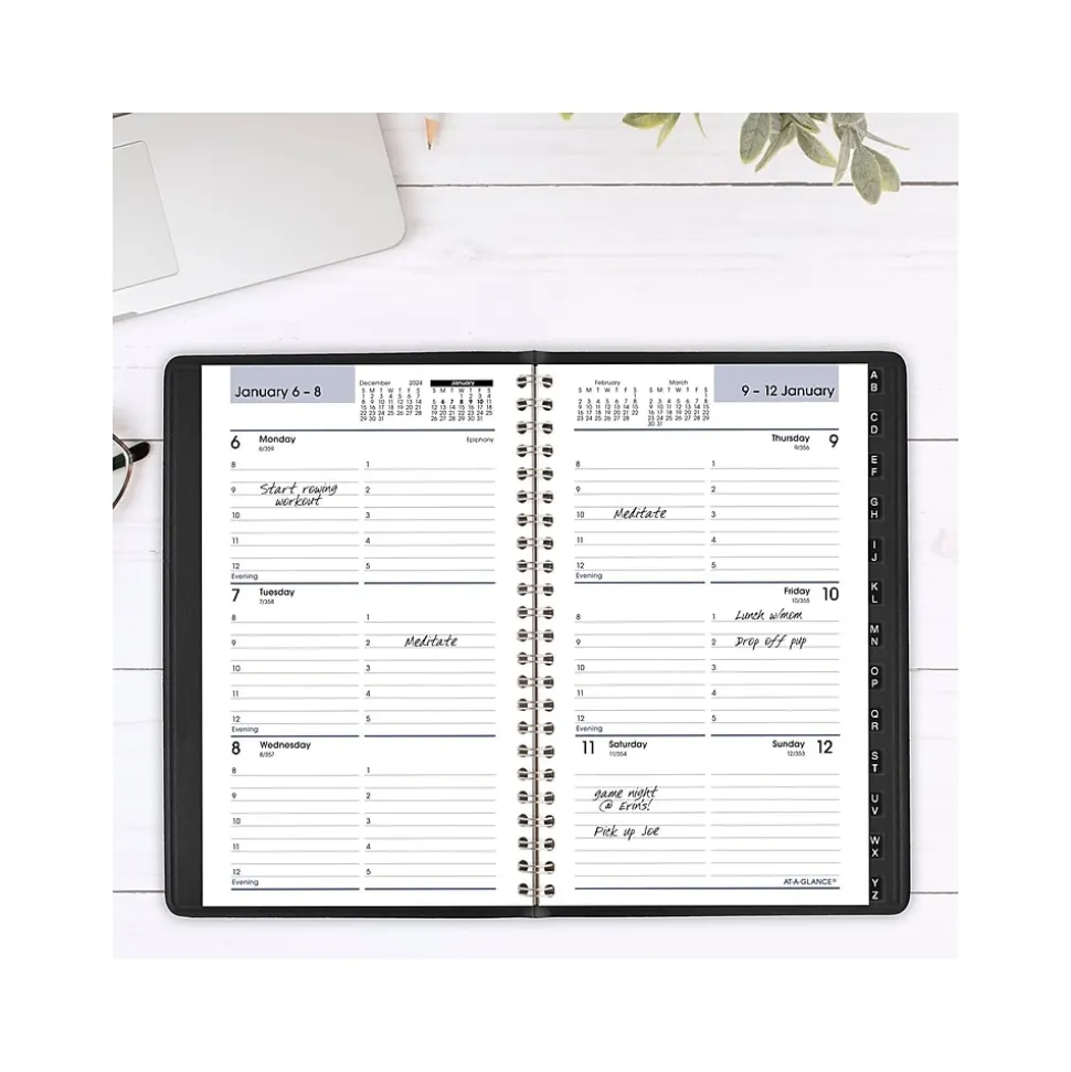 2025 AT-A-GLANCE DayMinder 5" x 8" Weekly Appointment Book, Faux Leather Cover, Black (G210-00-25)