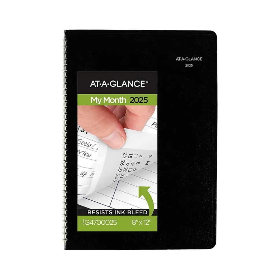 2025 AT-A-GLANCE DayMinder 8" x 12" Monthly Planner, Faux Leather Cover, Black (G470-00-25)