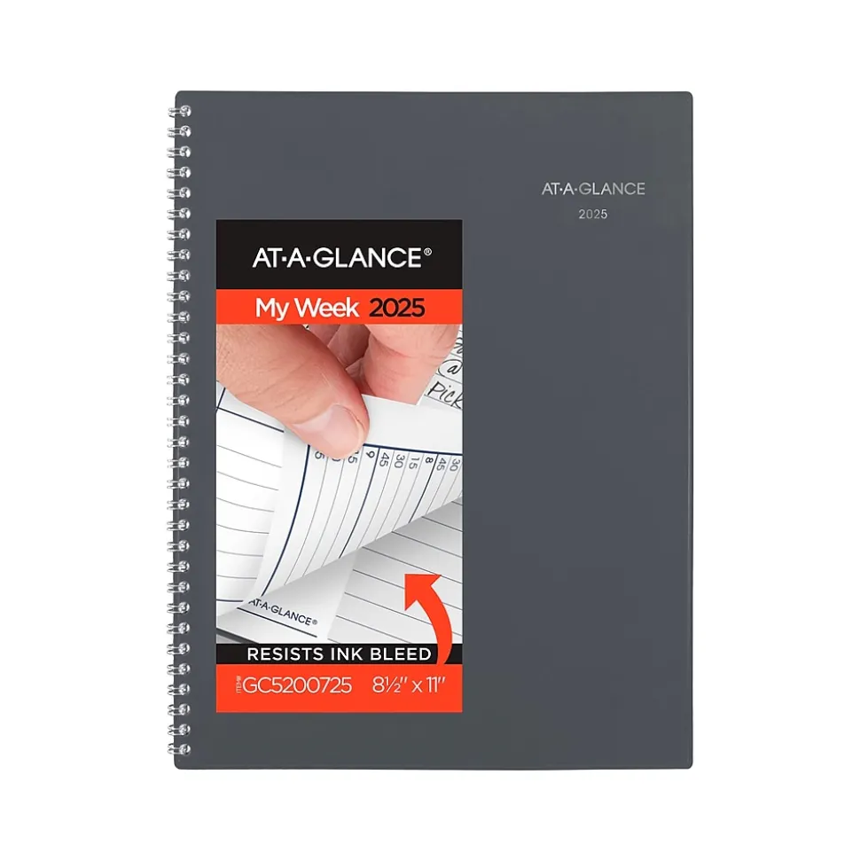 2025 AT-A-GLANCE DayMinder 8.5" x 11" Weekly & Monthly Appointment Book, Plastic Cover, Gray (GC520-07-25)
