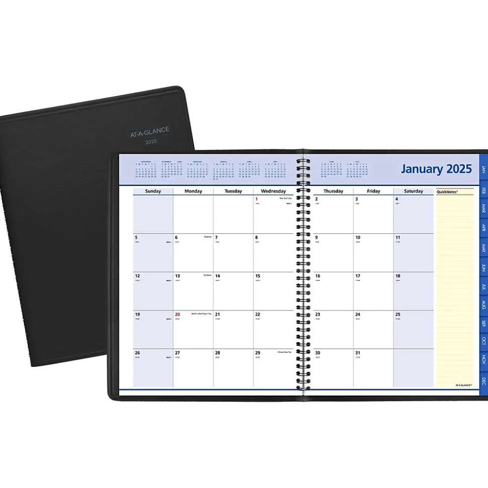 2025 AT-A-GLANCE QuickNotes 8.25" x 11" Monthly Planner, Faux Leather Cover, Black (76-06-05-25)