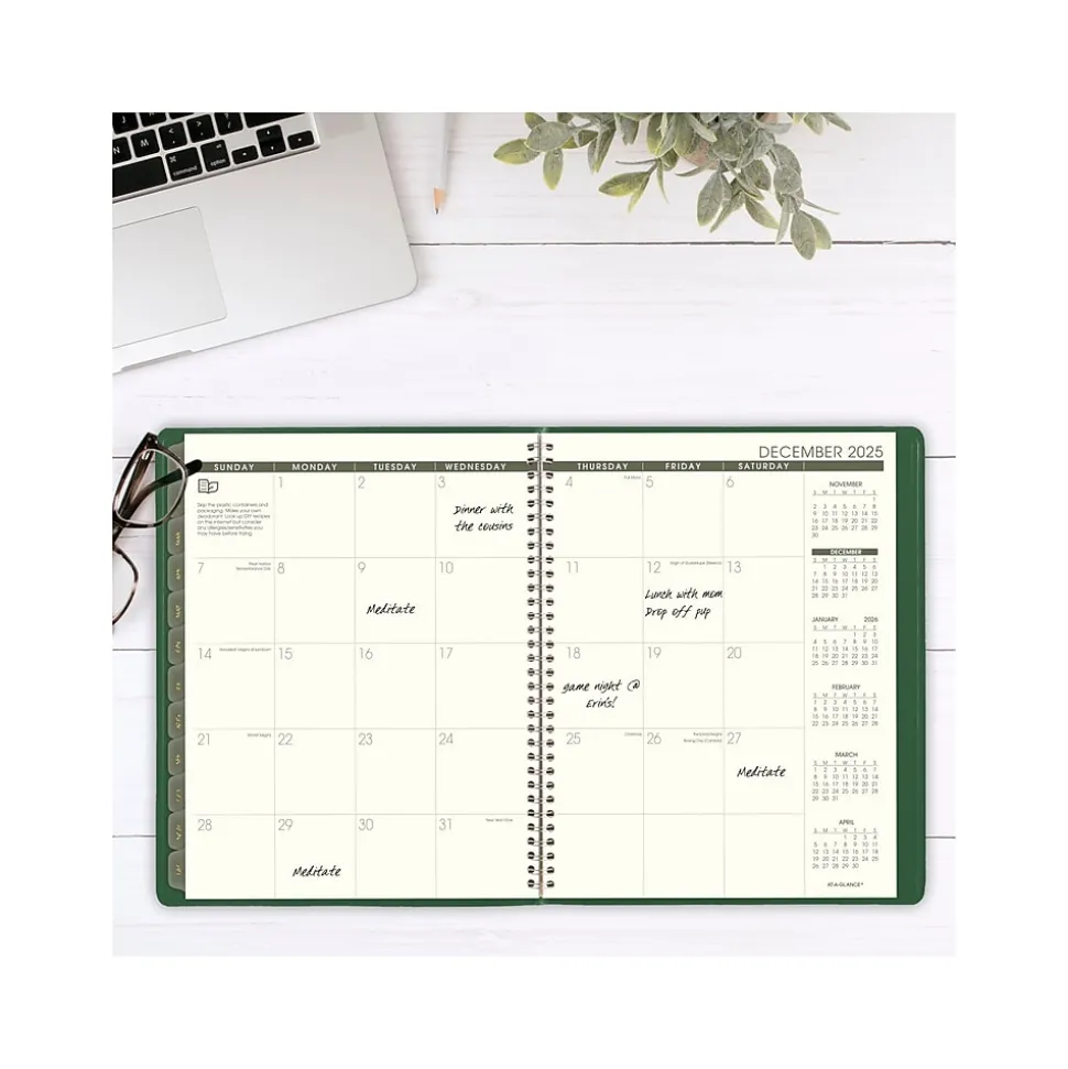 2025 AT-A-GLANCE Recycled 8.25" x 11" Weekly & Monthly Appointment Book, Faux Leather Cover, Green (70-950G-60-25)