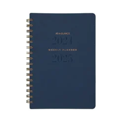 2024-2025 AT-A-GLANCE Signature Collection 5.5" x 8.5" Academic Weekly & Monthly Planner, Faux Leather Cover, Navy