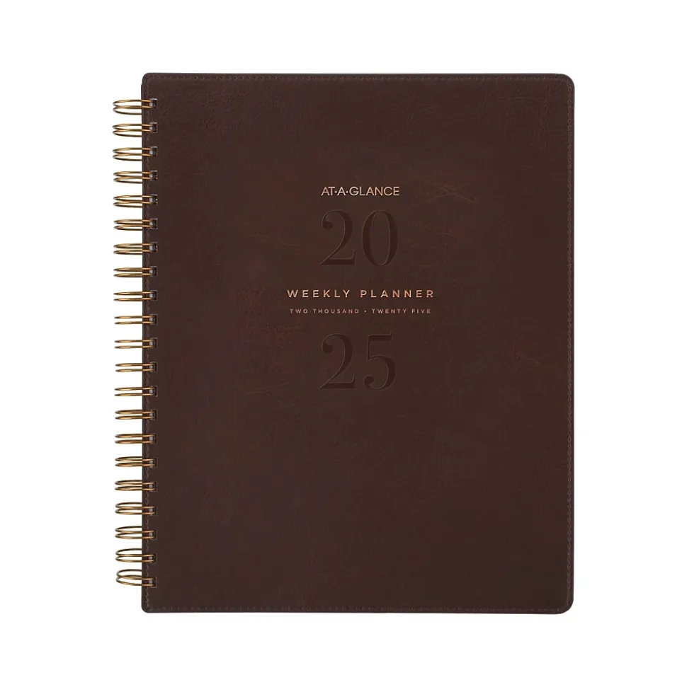 2025 AT-A-GLANCE Signature Collection 8.5" x 11" Weekly & Monthly Planner, Faux Leather Cover, Brown (YP905-09-25)