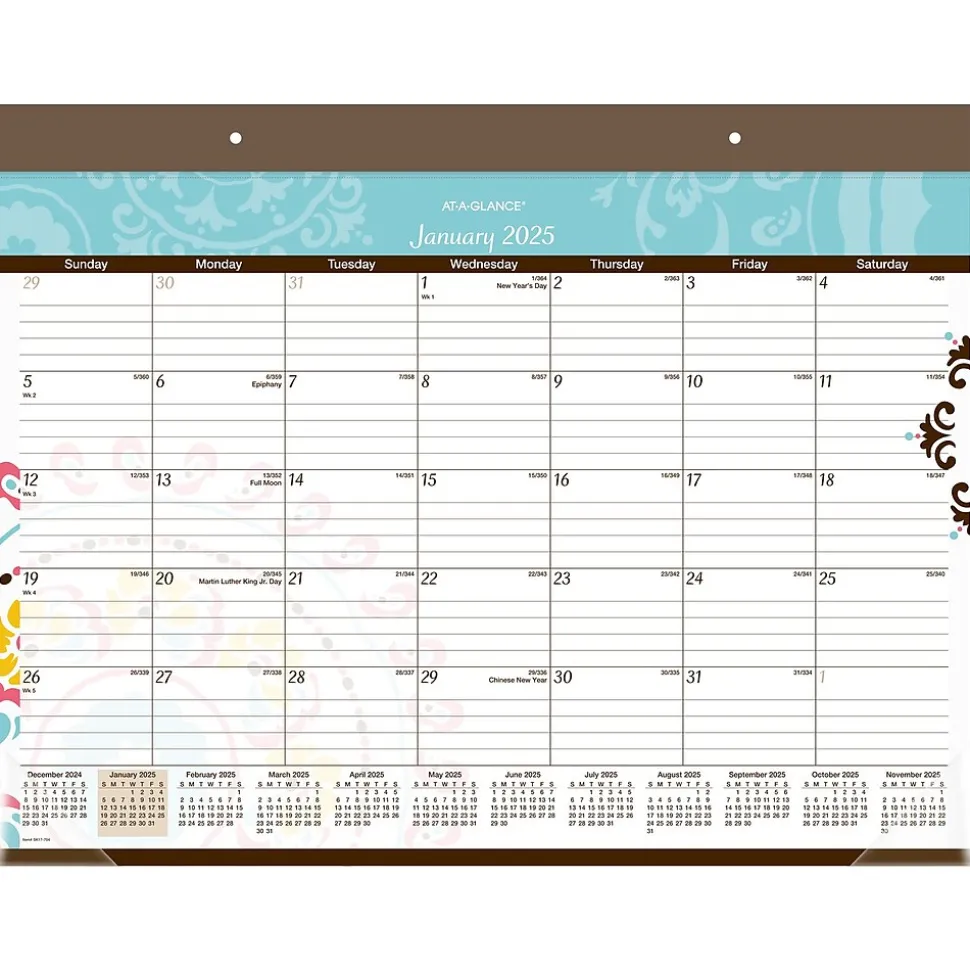 2025 AT-A-GLANCE Suzani 21.75" x 17" Monthly Desk Pad Calendar (SK17-704-25)