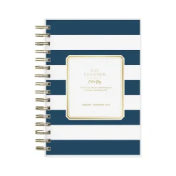 2025 Blue Sky Day Designer Rugby Stripe 5" x 8" Daily & Monthly Planner, Plastic Cover, Navy/White (103623-25)
