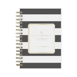 2025 Blue Sky Day Designer Rugby Stripe 5" x 8" Daily & Monthly Planner, Plastic Cover, Black/White (148121)