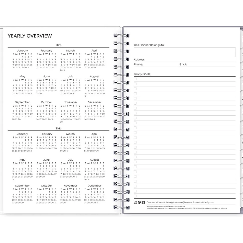 2025 Blue Sky Rue Du Flore 5" x 8" Weekly & Monthly Planner, Plastic Cover, Green/Purple (101603-25)