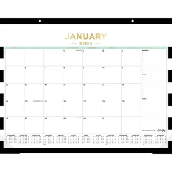 2025 Blue Sky Rugby Stripe 22" x 17" Monthly Desk Pad Calendar, Black/White (143895-25)