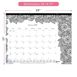 2025 Blueline DoodlePlan Botanica 22" x 17" Monthly Coloring Desk Pad Calendar, White/Black (C2917311)