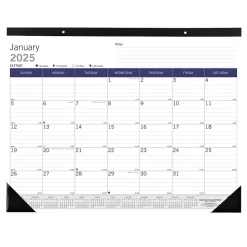 2025 Blueline DuraGlobe 22" x 17" Monthly Desk Pad Calendar, White/Blue (C177227)