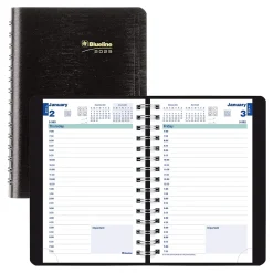 2025 Blueline Plan & Link 5" x 8" Daily Appointment Book, Faux Leather Cover, Black (C1504W.81)