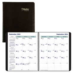 2025 Blueline Plan & Link 7.25" x 9.25" Monthly Planner, Faux Leather Cover, Black (C1200.81T)