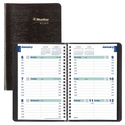 2025 Blueline Plan & Link 5" x 8" Weekly Appointment Book, Faux Leather Cover, Black (C5075.81T)