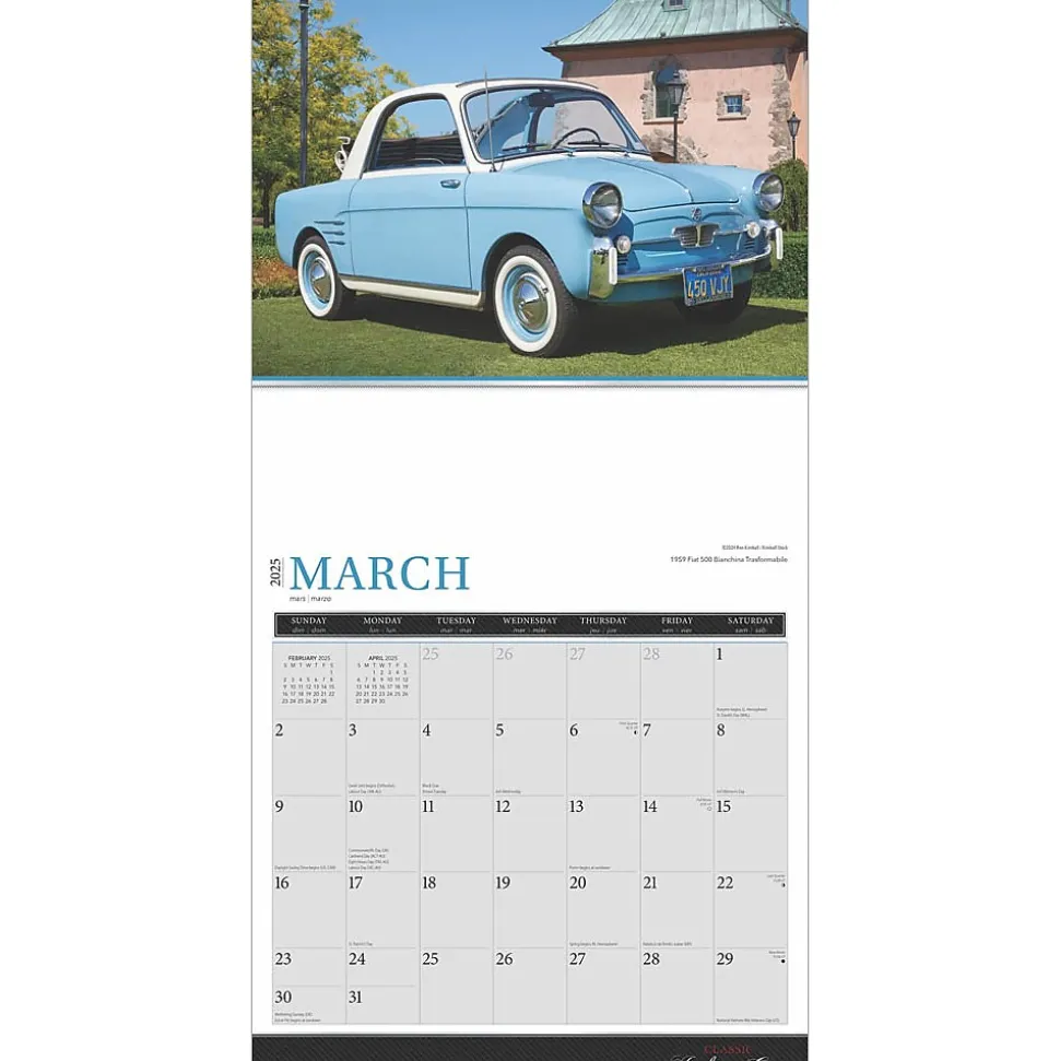 2025 Brown Trout Motor Club Classic Italian Cars 12" x 12" Monthly Wall Calendar (9781975476076)
